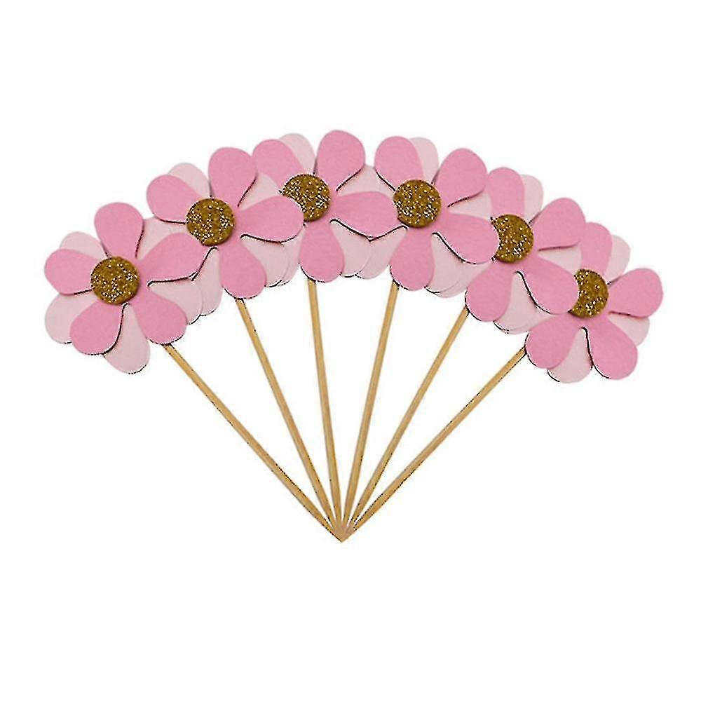 6pc Flicker Fleur Pétale Cake Toppers Rose