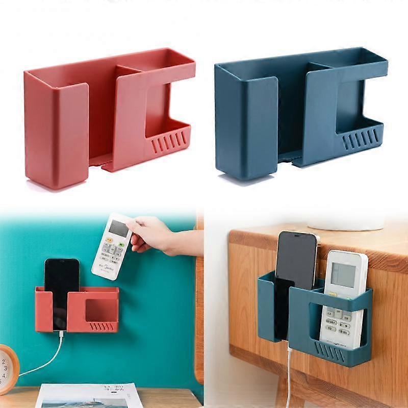 Double Compartment Wall Mounted Organizer Box Punch Free TV Remote Control Storage Phone Plug Wall Holder Charging Hooks