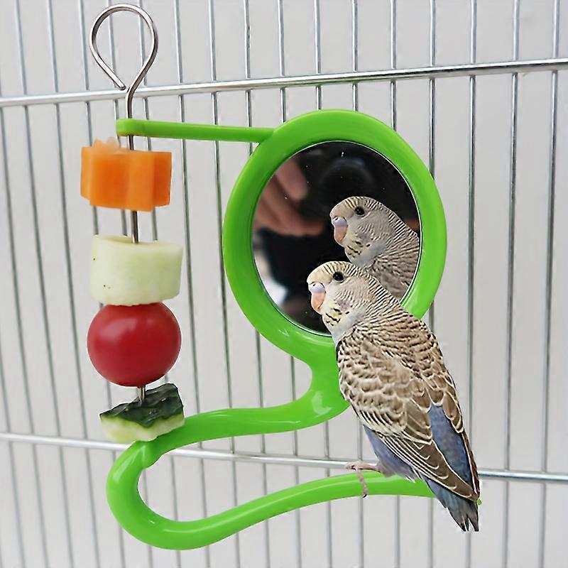 3-in-1 Parrot Supplies - Versatile Bird Toy with Detachable Fruit Basket, Sparkling Mirror, Sturdy Stand, and Fruit Fork - Essential Equipment for Hap