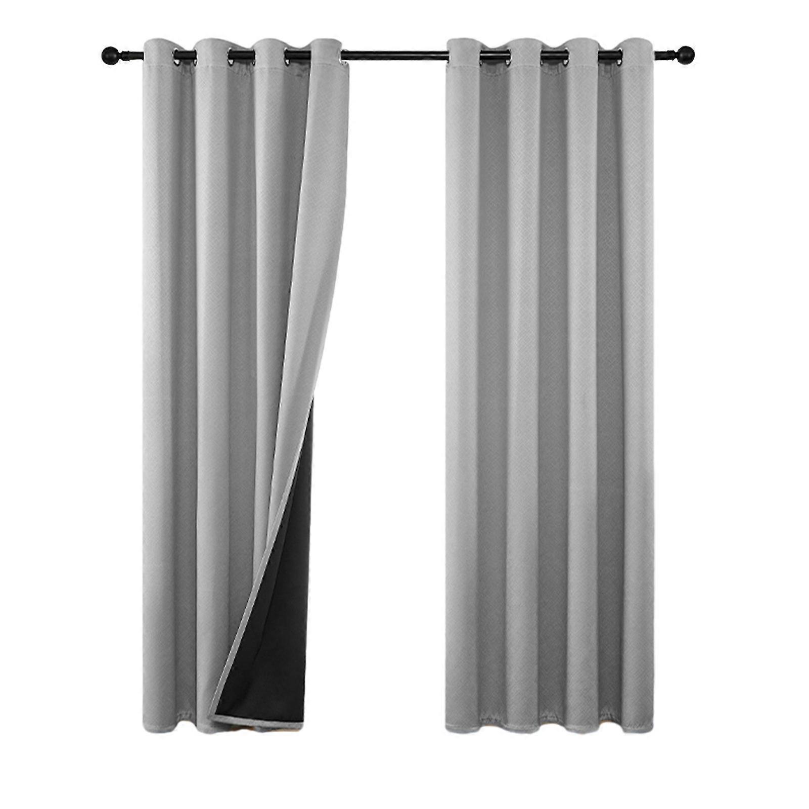 2x 100% Blackout Curtains Window Curtain Panels, Heat And Full Light Blocking Drapes With Black Liner,100% New