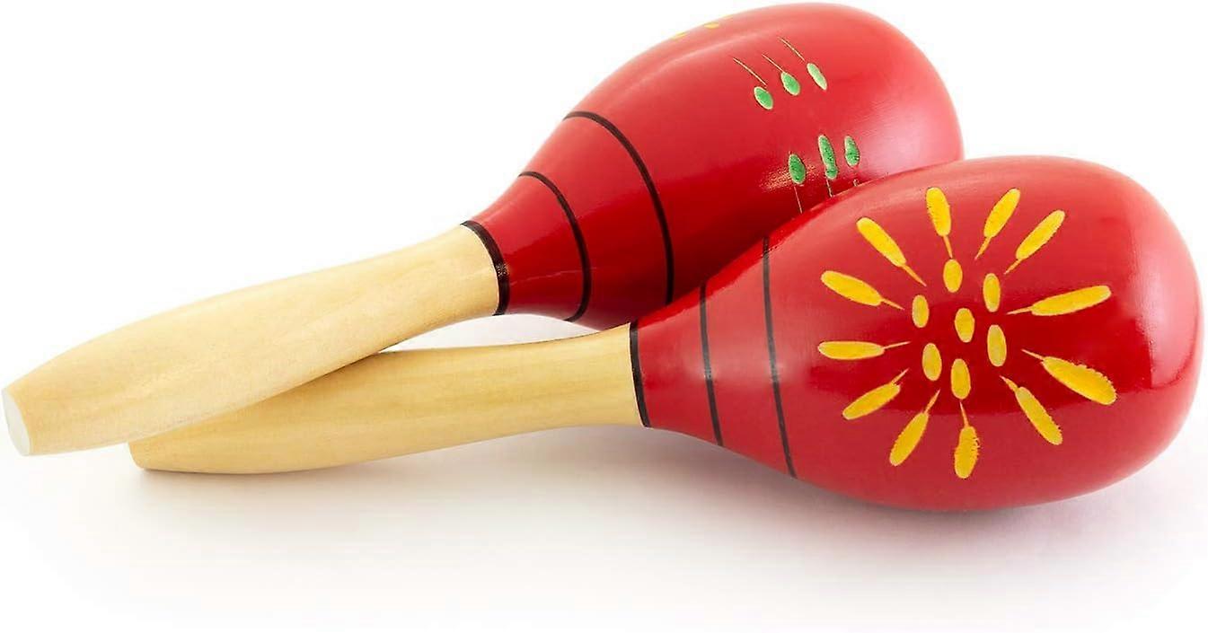 Maracas de Madera Decoradas - Rojo - Un Par
