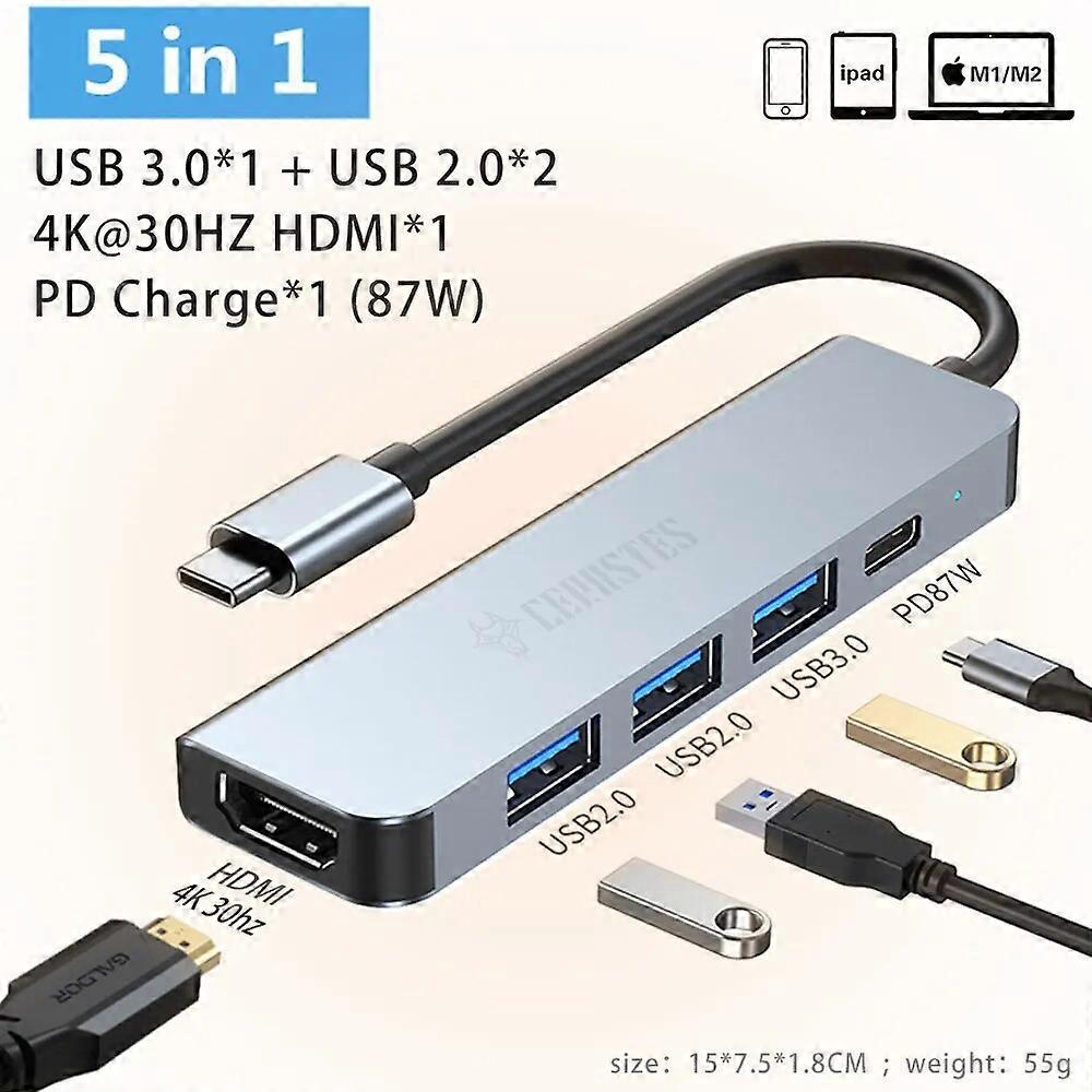 CERASTES USB C HUB Dock Station HUB USB 3.0 Type C To HDMI-compatible USB Splitter Adapter for Macbook Pro Air Laptop PC