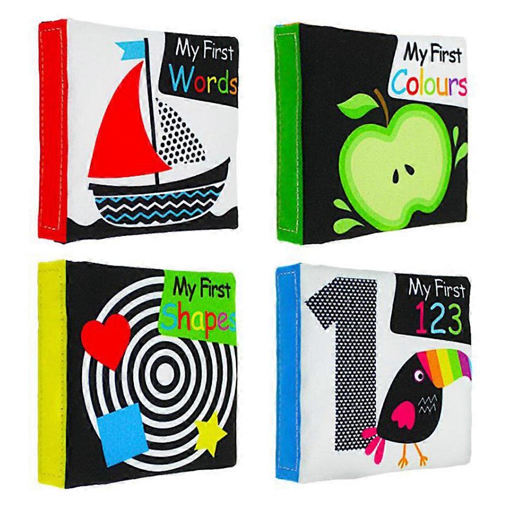 Newborn Baby Cognition Soft Cloth Books Set - Learn Colors/Shapes/Words/Numbers, Interactive Baby Educational Toys