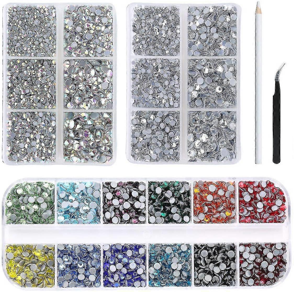 6000pcs Rhinestones Flat Back Gemstone Crystal Set com ab 6 claro e claro