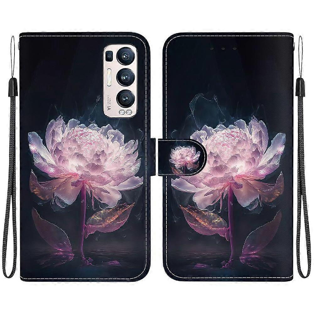 Case For OPPO Find X3 Neo Painted Wallet Cover with Card Slots Compatible with OPPO Find X3 Neo Case - Pink Flower