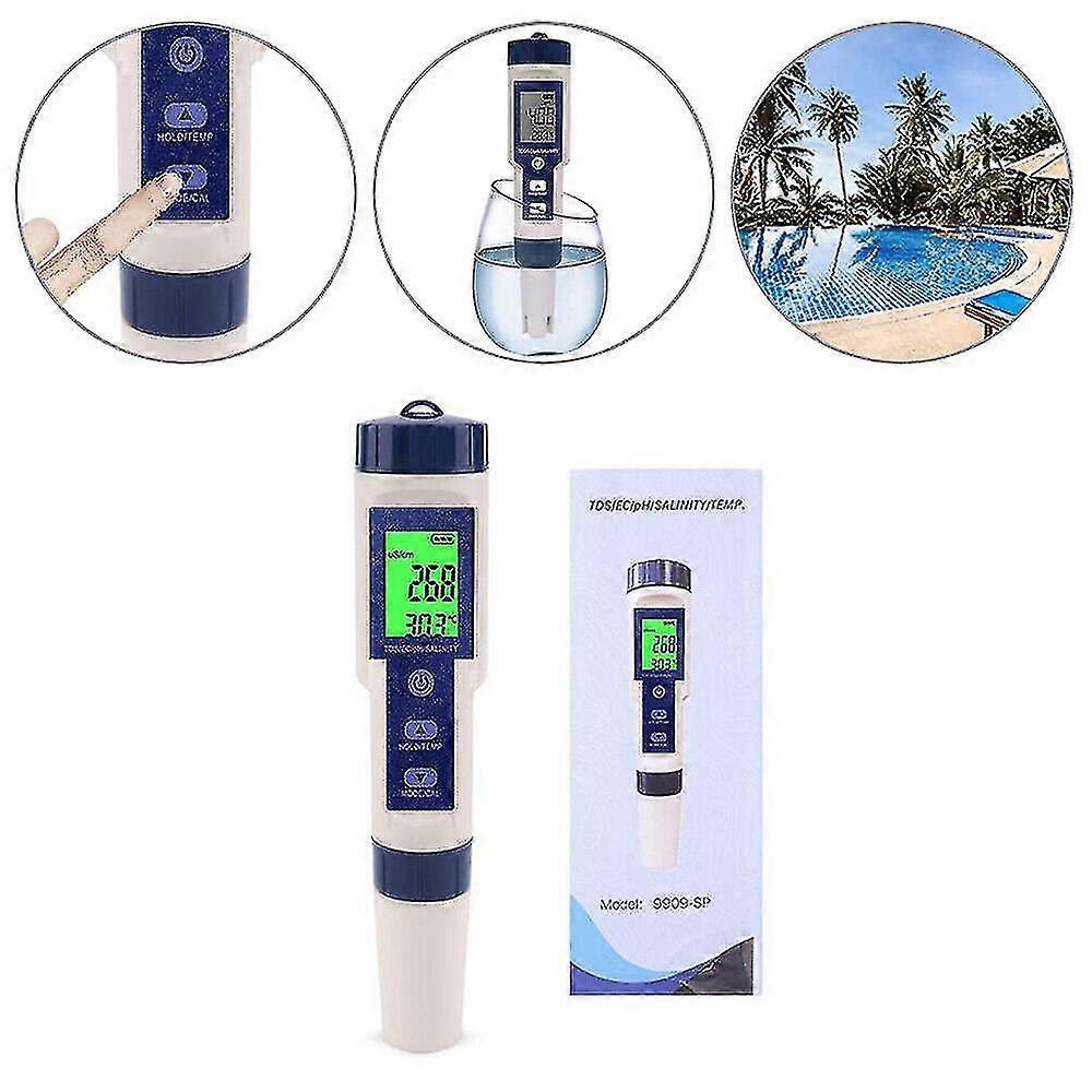5 In 1 Digital Water Quality Tester Pen Ec Ph Salinity Temp Meter/detector