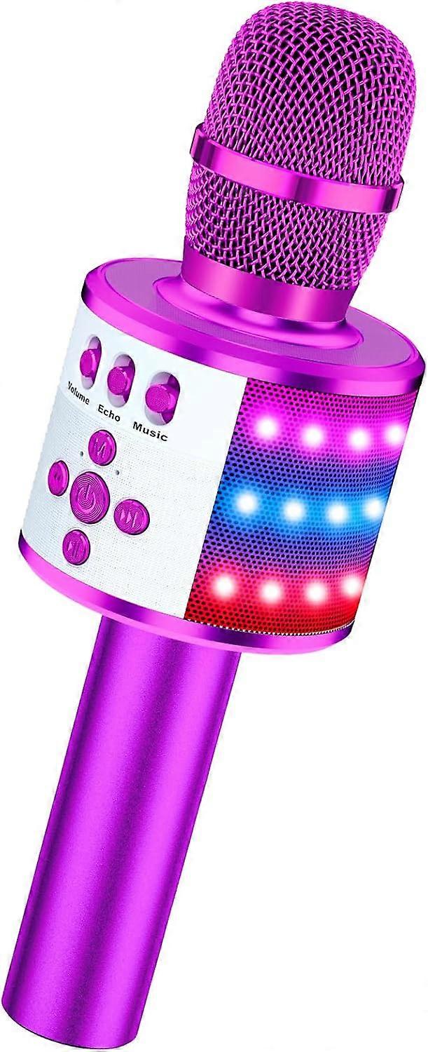 Wireless Bluetooth Karaoke Microphone with LED Lights purple