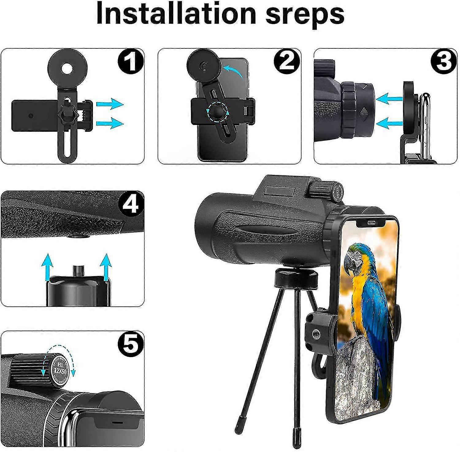 12x50 Monocular Telescope, Hd Monocular, Bak4 Fm