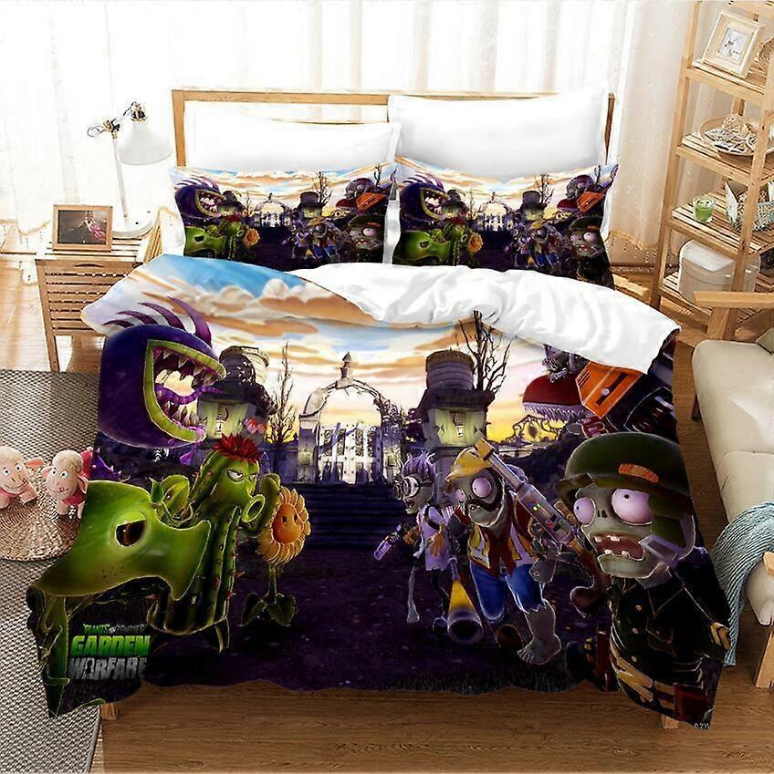 v89 Lakan Plants vs Zombies Täcke Påslakan Sängkläder för barn 3-delat sängkläder set (1 påslakan + 2 kudde shams) y89