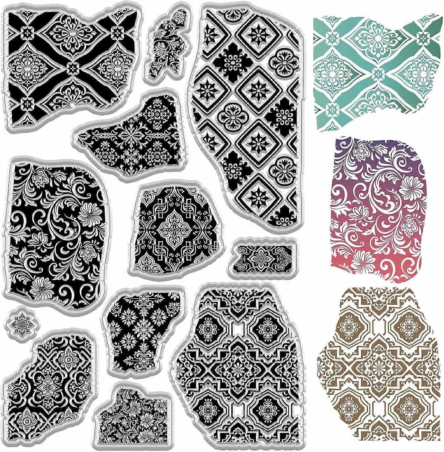 Background Texture Clear Stamps Flower Pattern Rubber Stamps Reusable Retro Transparent Silicone Stamp Seals for Journaling Card Making Scrapbooking P