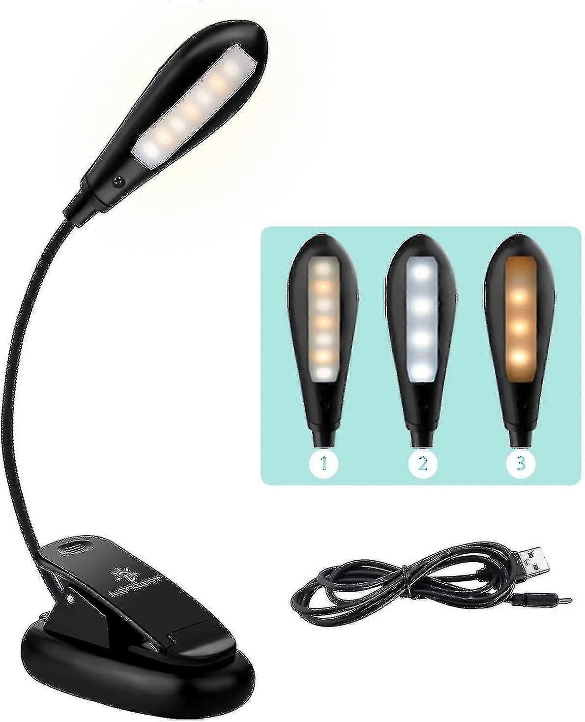 Rechargeable Book Reading Light, 9 Brightness Modes, 7 Led Reading Lights, Flexible And Portable Pinza Clip Light For Ereader, Night, Travel, Work