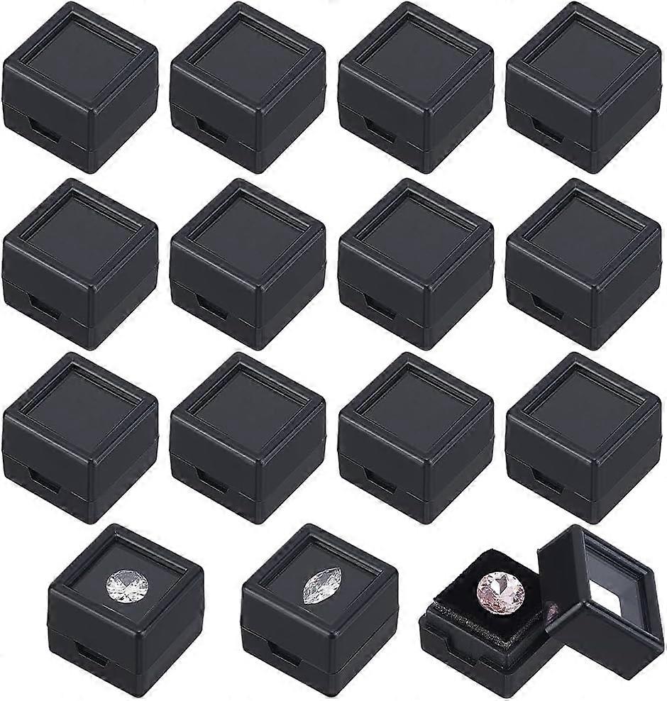36 Pack Gemstone Display Box Acrylic Diamond Case Black Jewelry Container with Clear Lids Black Sponge 0.8x0.6" for Festival Treat Gems Coins Diamond