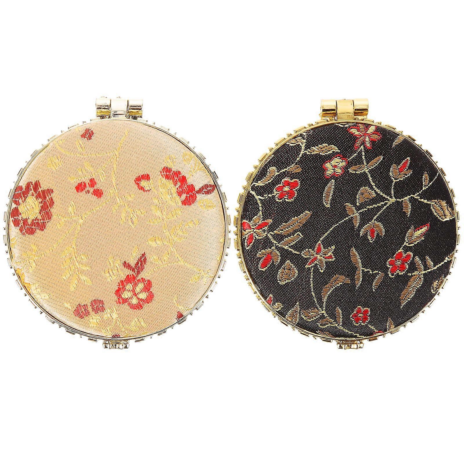 2pcs Foldable Compact Mirror Double Side Mirror Brocade Makeup Mirror Compact Mirror Random Style