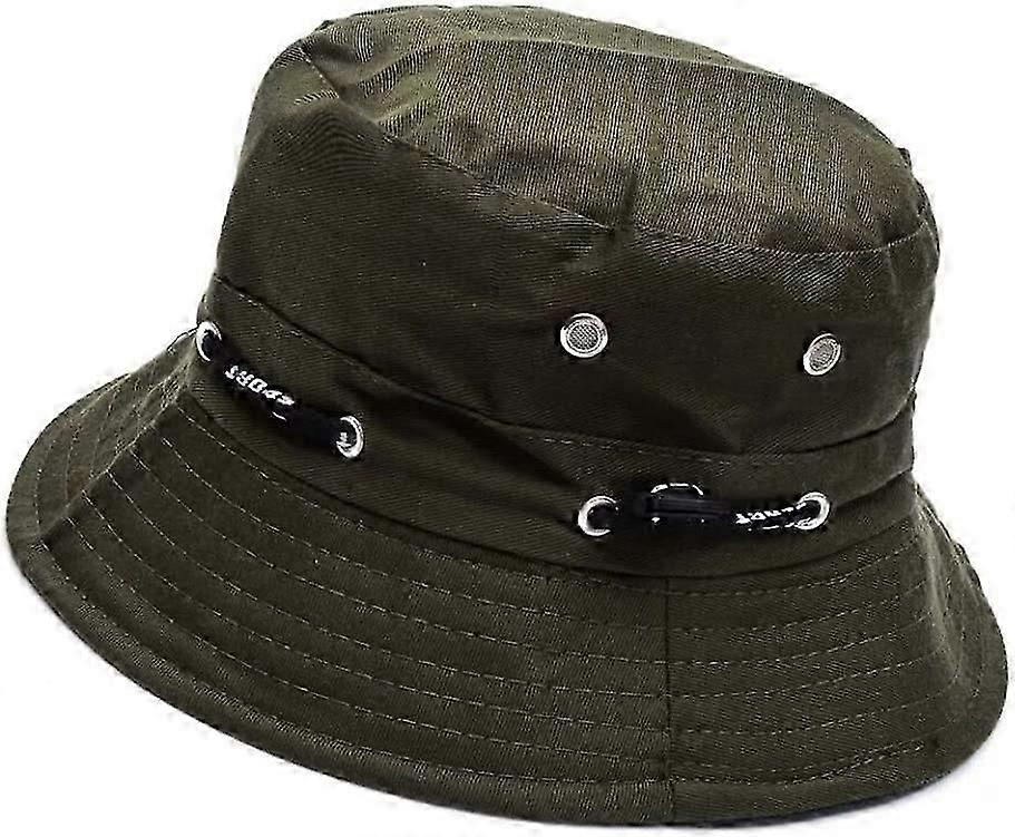 sun cap with wide brim with chin strap, side press studs and ventilation openings(Green)