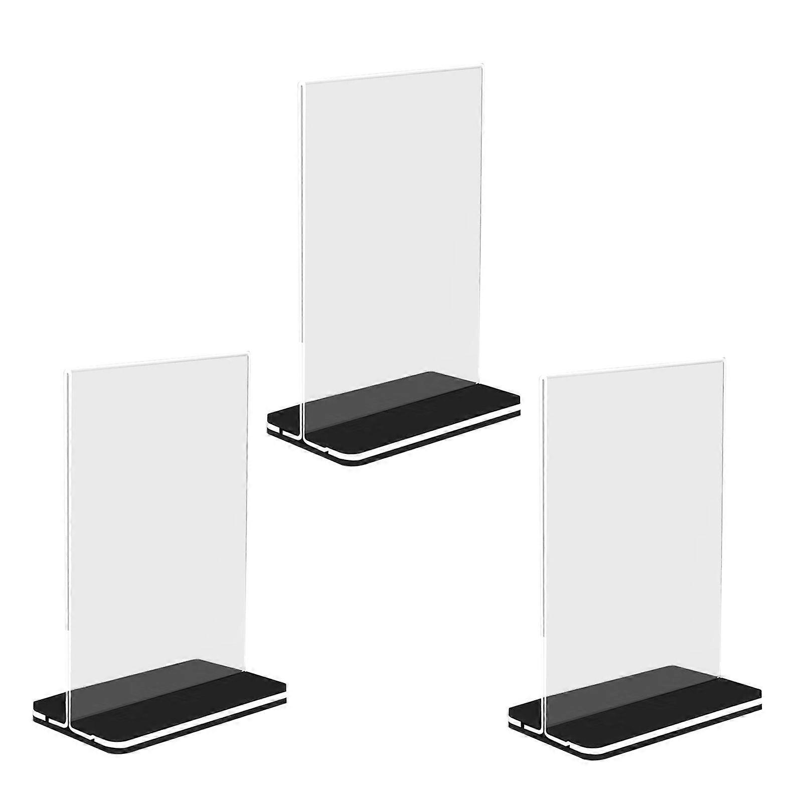 3Pcs Double-Sided Acrylic Billboard Display Stands Transparent Sign Holder with Sturdy Base Scratch-Resistant Table Top Sign Holders