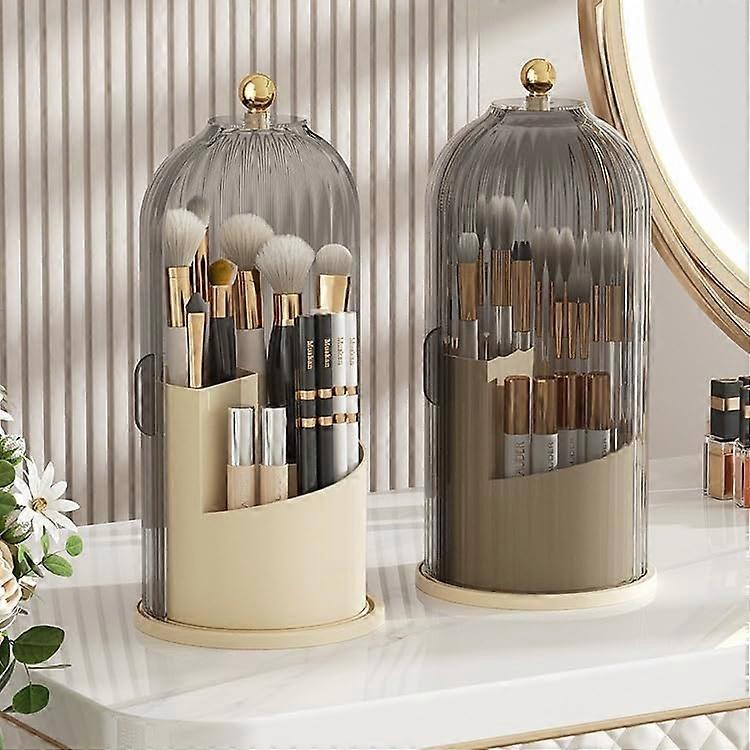 360 degree rotating makeup brush storage box with lid - dustproof, suitable for dressing table and bathroom storage