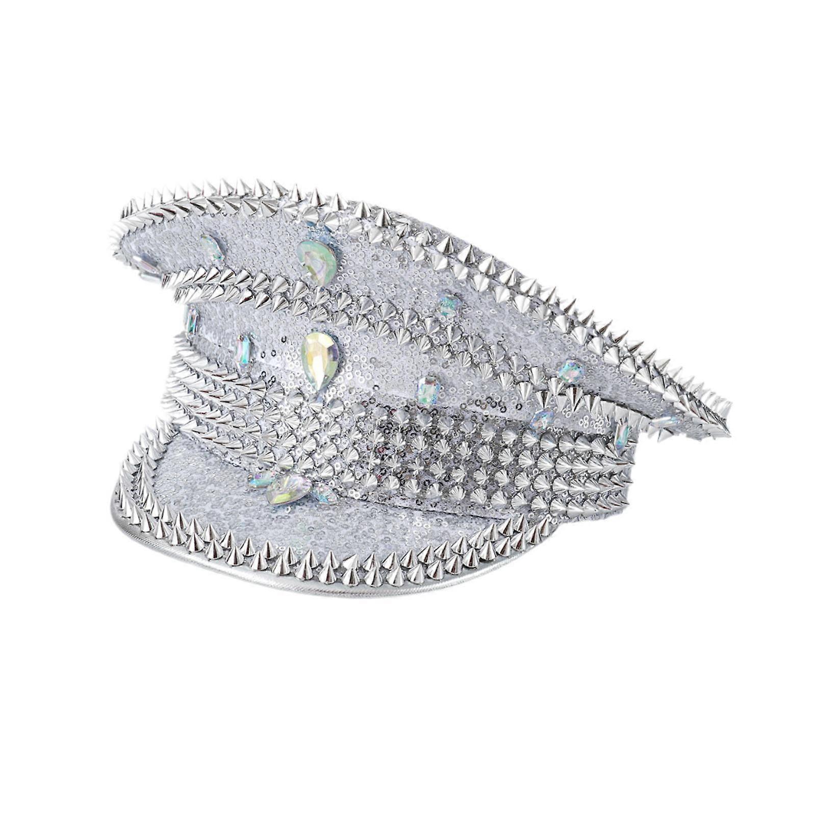 Cappello di strass Cap Decor Cappello da festa alla moda per il compleanno Halloween Fancy Dress argento