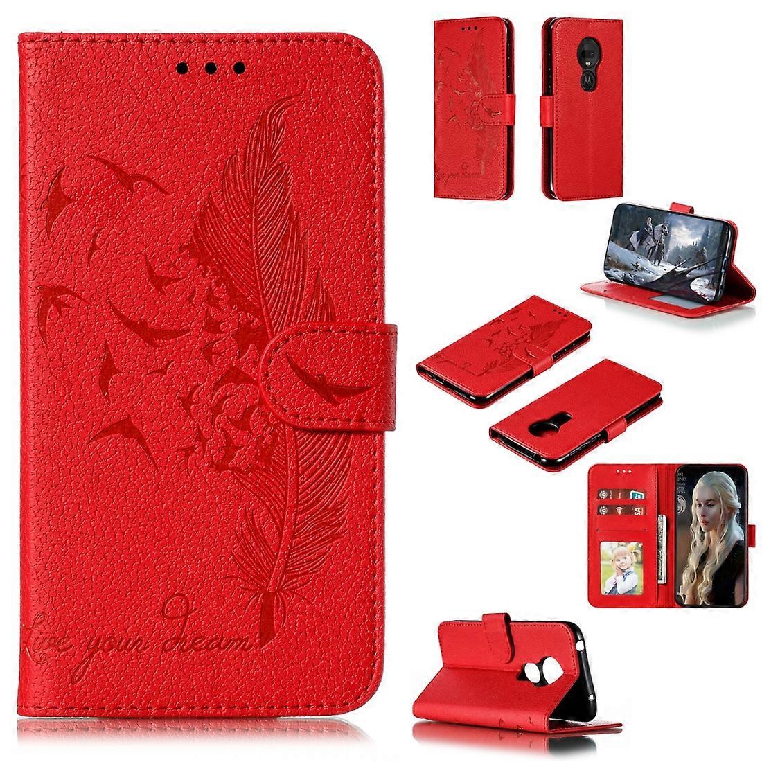 Feather Pattern Litchi Texture Horizontal Flip Leather Case with Wallet & Holder & Card Slots