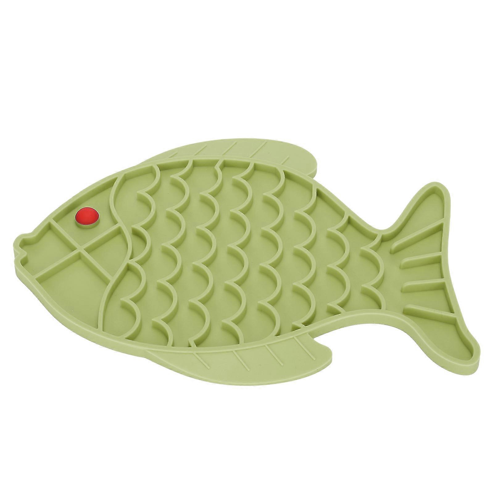 Fish Shape Slow Feeder Mat for Dogs, Silicone Interactive Anti-Choking Feeding Pad, Green Color, Non-Slip Design