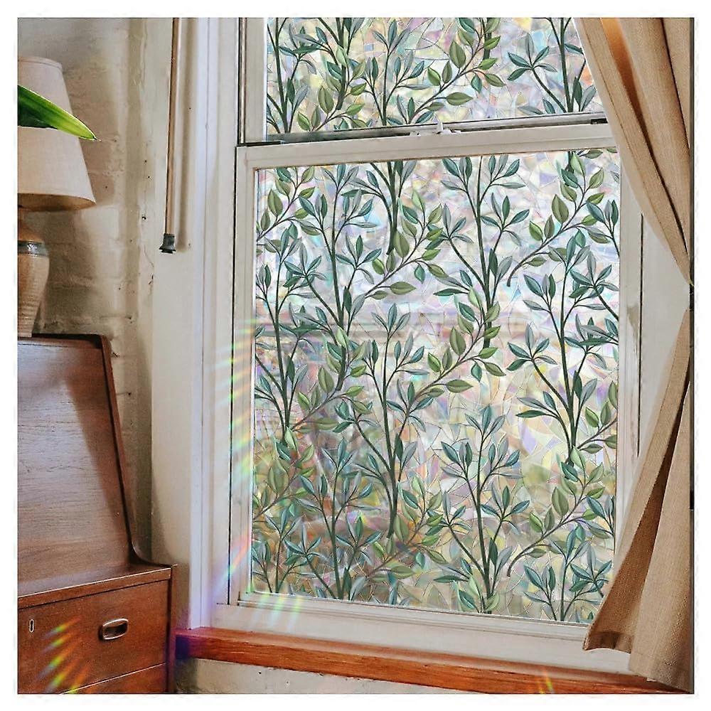 Window Privacy Film Green Vines Stained Glass Non-Adhesive Static Cling Window Stickers 36x78 Inches