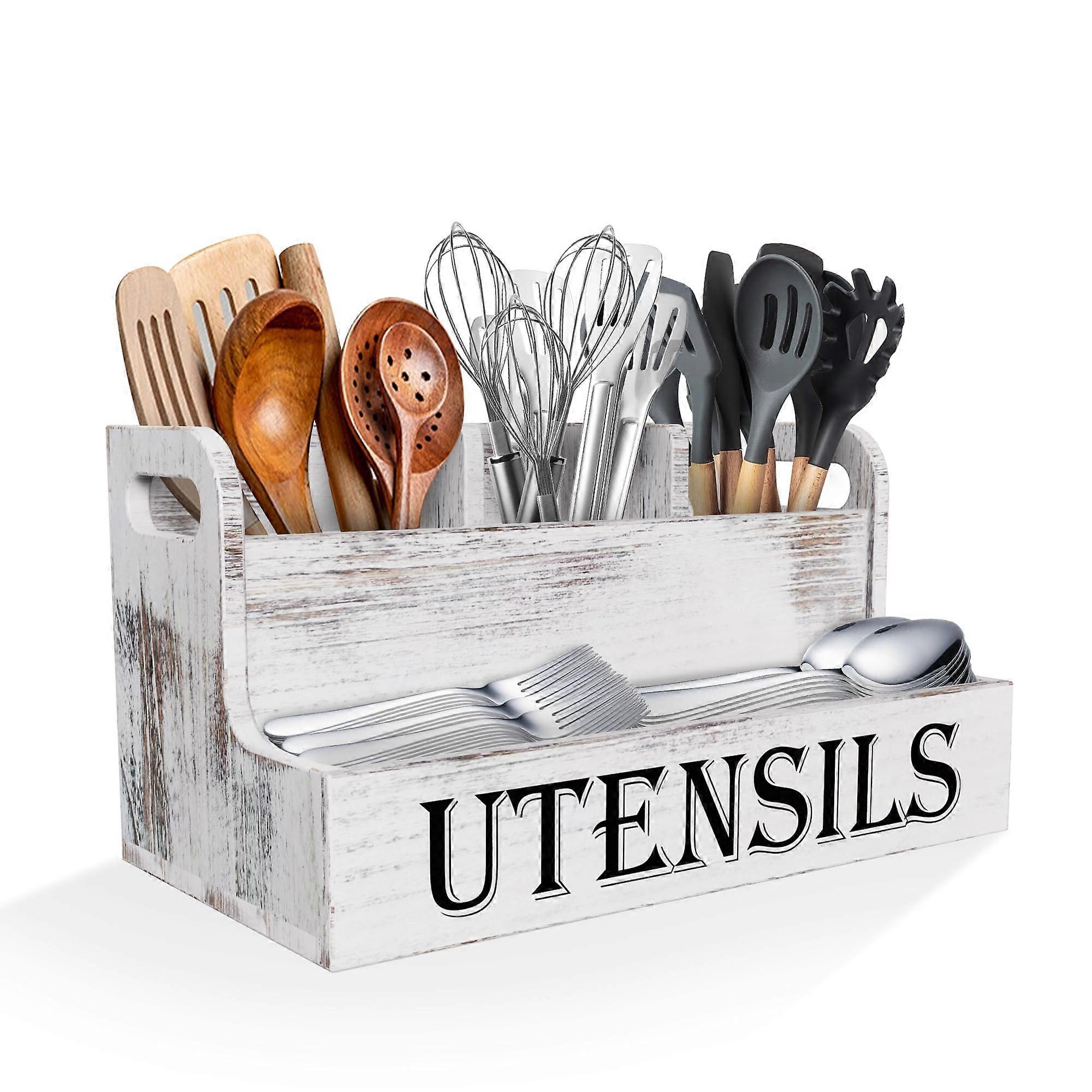 Suli Extra Large Kitchen Holder White Wooden Kitchen Counter Organizer 4-Compartment