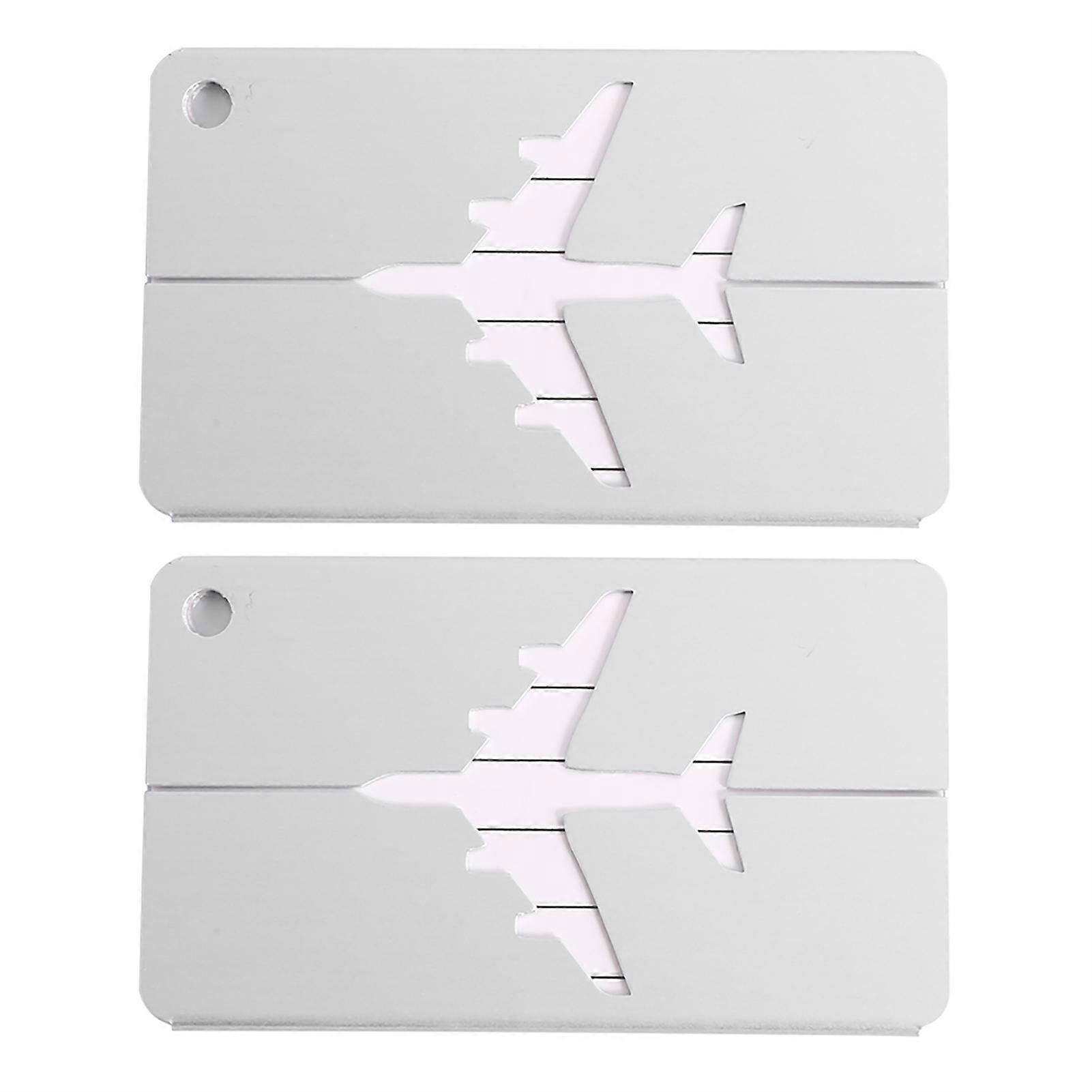 2 Pack Fashion Aluminum Luggage Tags Suitcase Name Address Label (Silver)