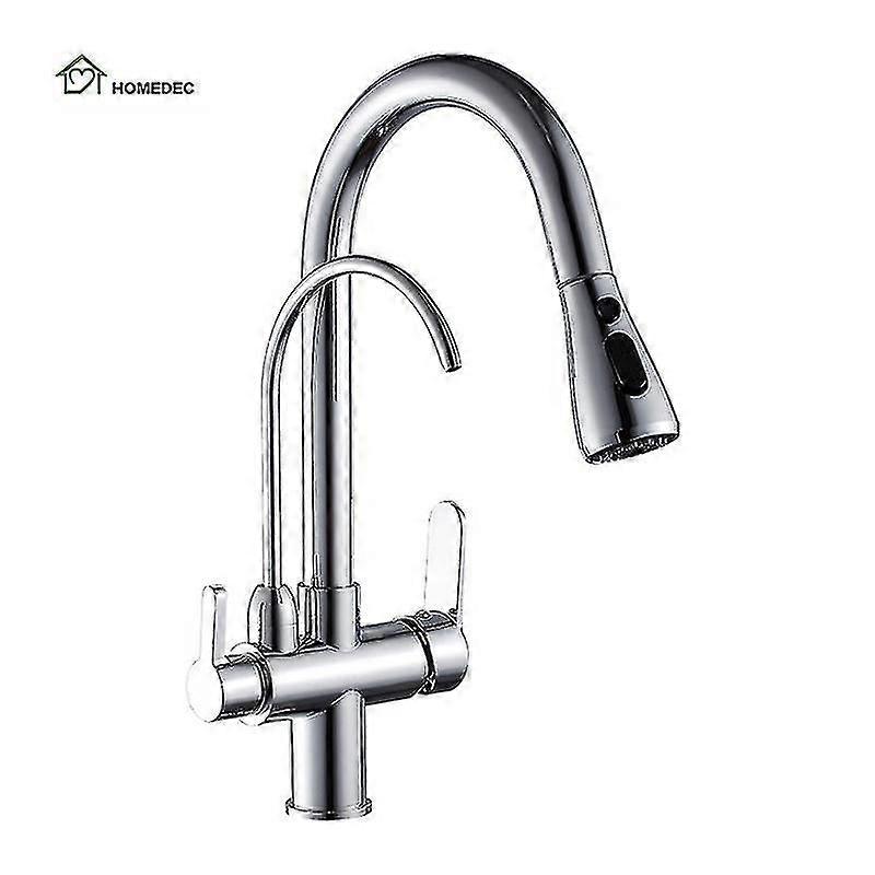 3 Way Modern Matt Black Chrome Drinking Brass Mixer Tap Filter Black Pull Out Kitchen Sink Faucets H
