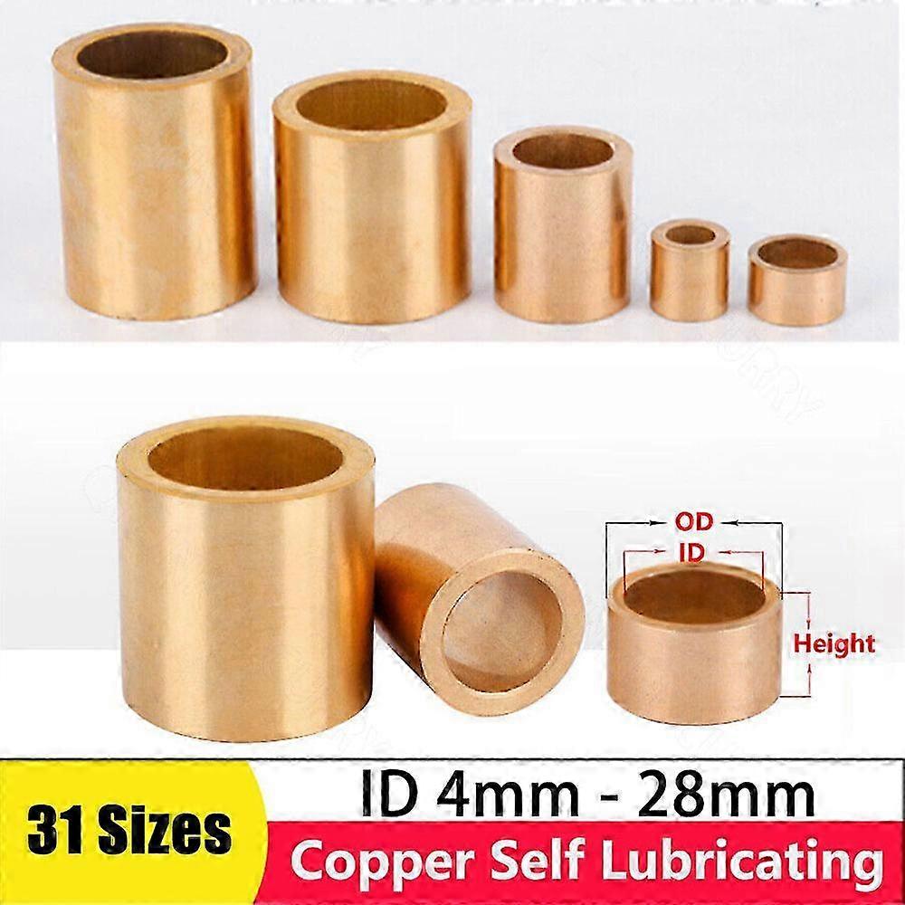 10 Pieces of Metric Copper Bushing Sleeves with Self-Lubricating Bearings Size 4mm to 28mm