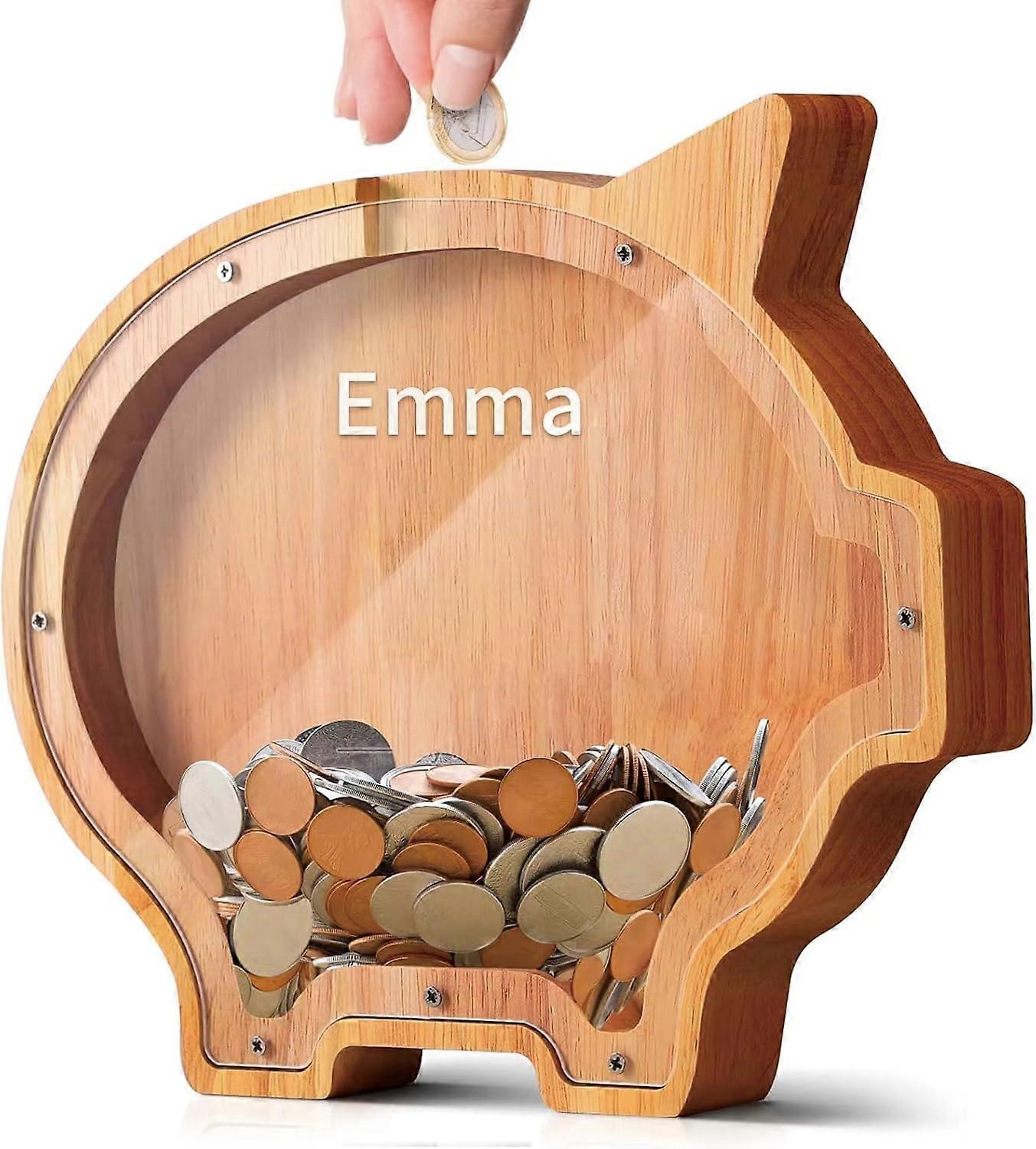 Wooden Transparent Handmade DIY Named Unbreakable Piggy Bank for Christmas