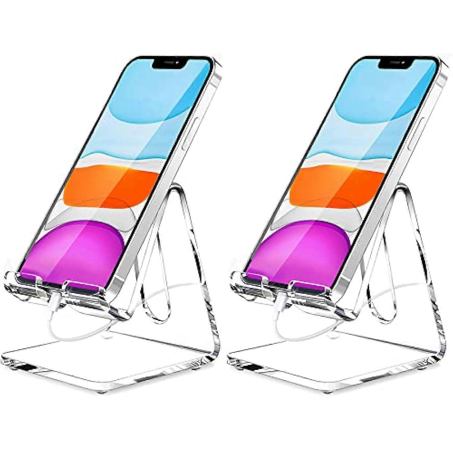 Acrylic Cell Phone Stand Clear Desk Holder For iPhone 16 15 14 13 12 Pro Max 11 XR Plus SE Switch Android Tablet 2 Pack