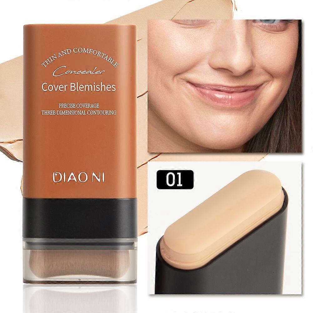 Foundation Stick, Moisturising Concealer Foundation Make Up with Brush, Matte Finish Long Lasting Concealer Covers Blemishes, Double Head Primer Make