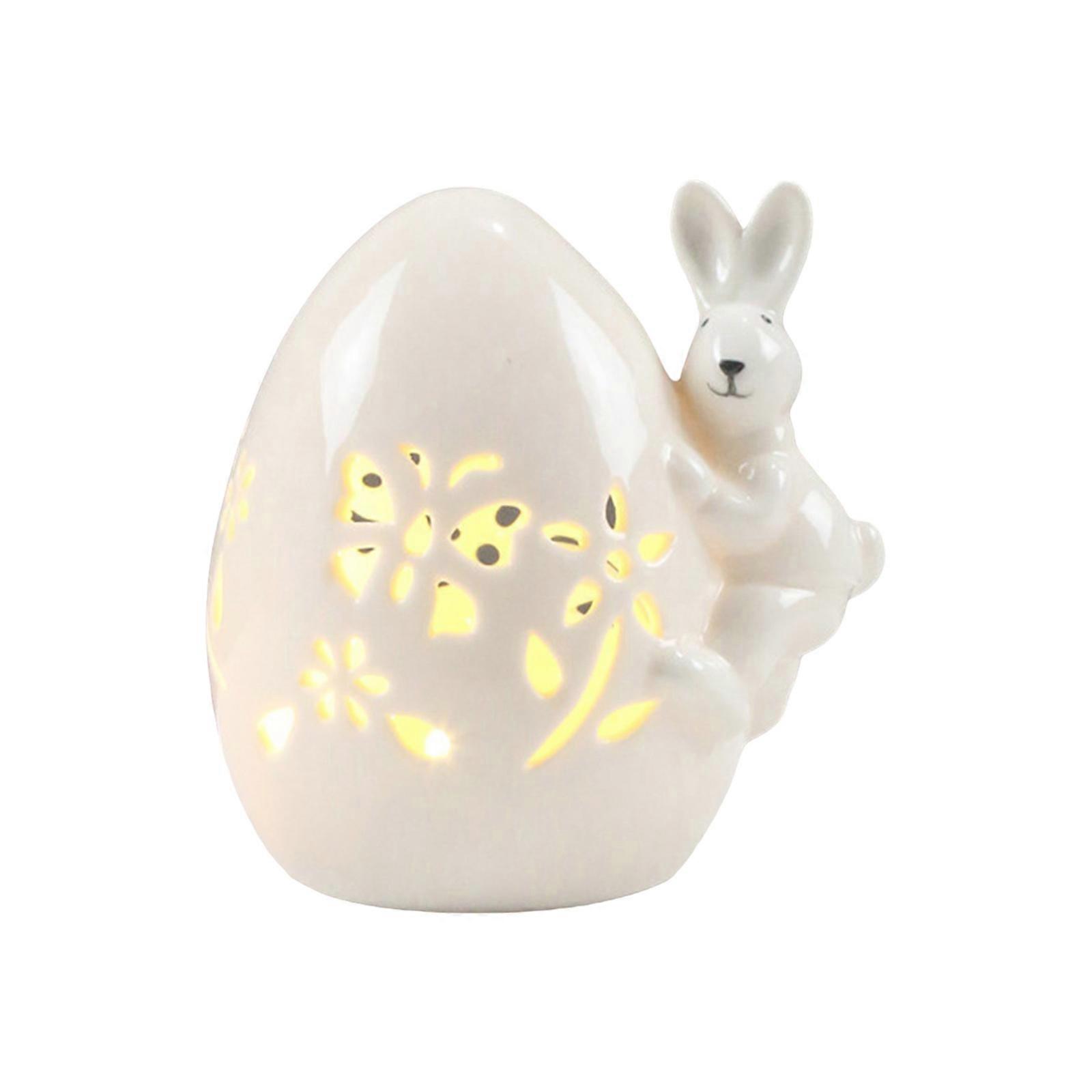 Ceramic Easter Eggs with LED Light Night Light Easter Rabbit Hollow Lamp Spring Decoration Atmosphere Lamp Enduring