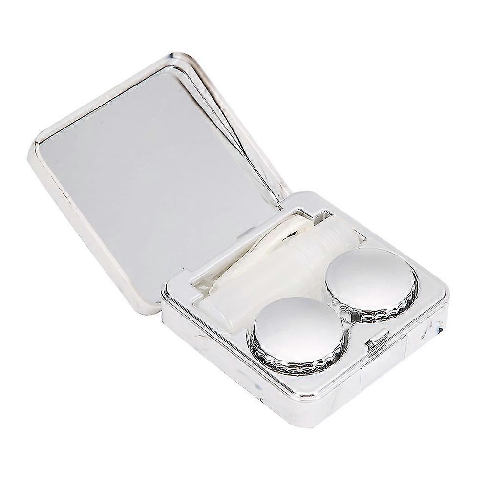 2025 Portable Marble Surface Mirror Square Soaking Contact Lens Case Silver