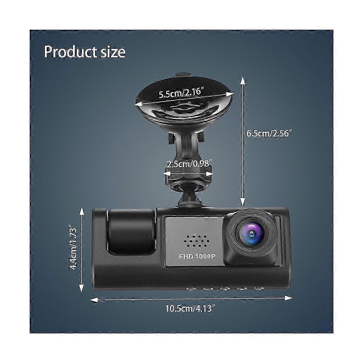 車のDVR HD 1080P3レンズ車内ダッシュカム三方向カメラDVRレコーダービデオ登録者ドライブレコーダー