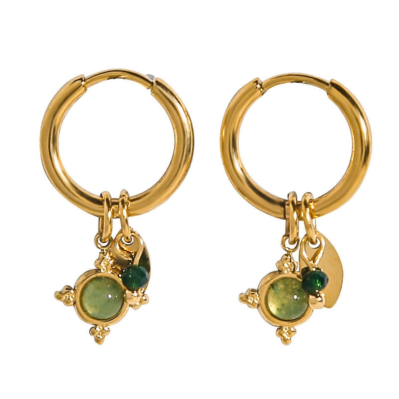 Sophisticated Aventurine Ear Accessories Round Design Ear Rings Ear Clips Adornment Professional Daily Wear Earrings