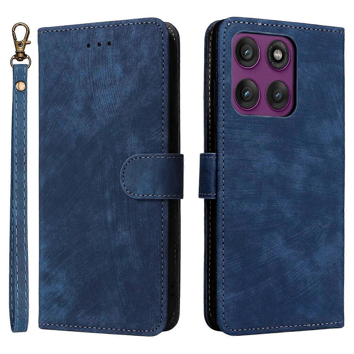 For Motorola Edge 60 Pro 5G Case Wallet RFID Blocking PU Leather Phone Cover Stand with Strap - Blue