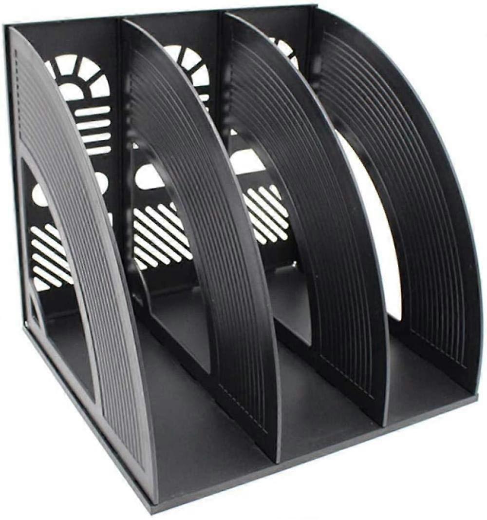 file shelves, desk file organizer, 4 compartments, magazine holder made of plastic, black triple