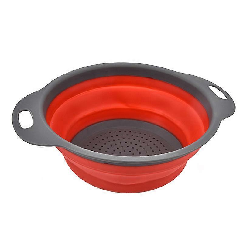 Folding Drainer Basket Simple and Practical Design Food-Grade Silicone Red 2Pcs