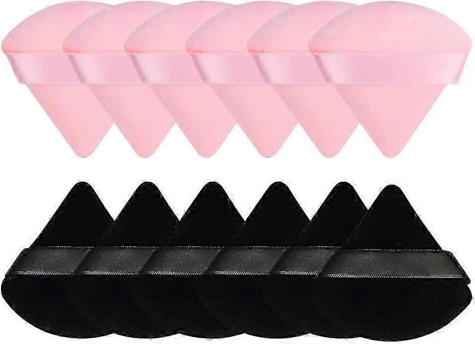 12 Pieces Makeup Puff, Soft Cotton Puffs for Face Use, Ideal for Dry and Wet Application, Triangle Shape Loose Powder Puff (Pink and Black)