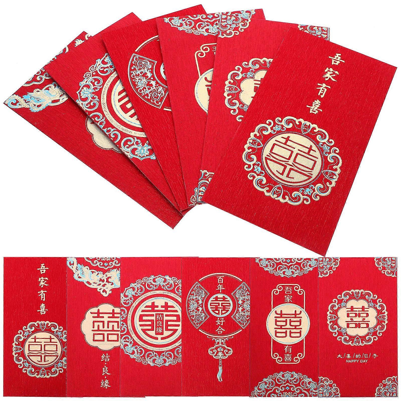 Red Lucky Money Envelopes Chinese Style Accessory Rectangular Shape present Giving For Festivals 12Pcs