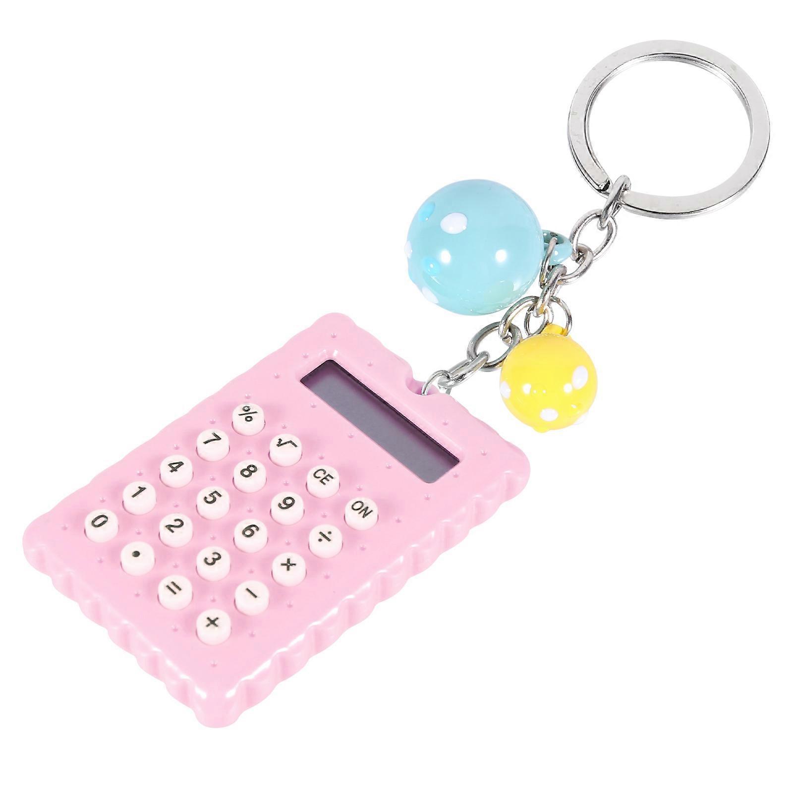 Portable Calculator with Keychain for Students Pink PVC and Stainless Steel 8Digit Display