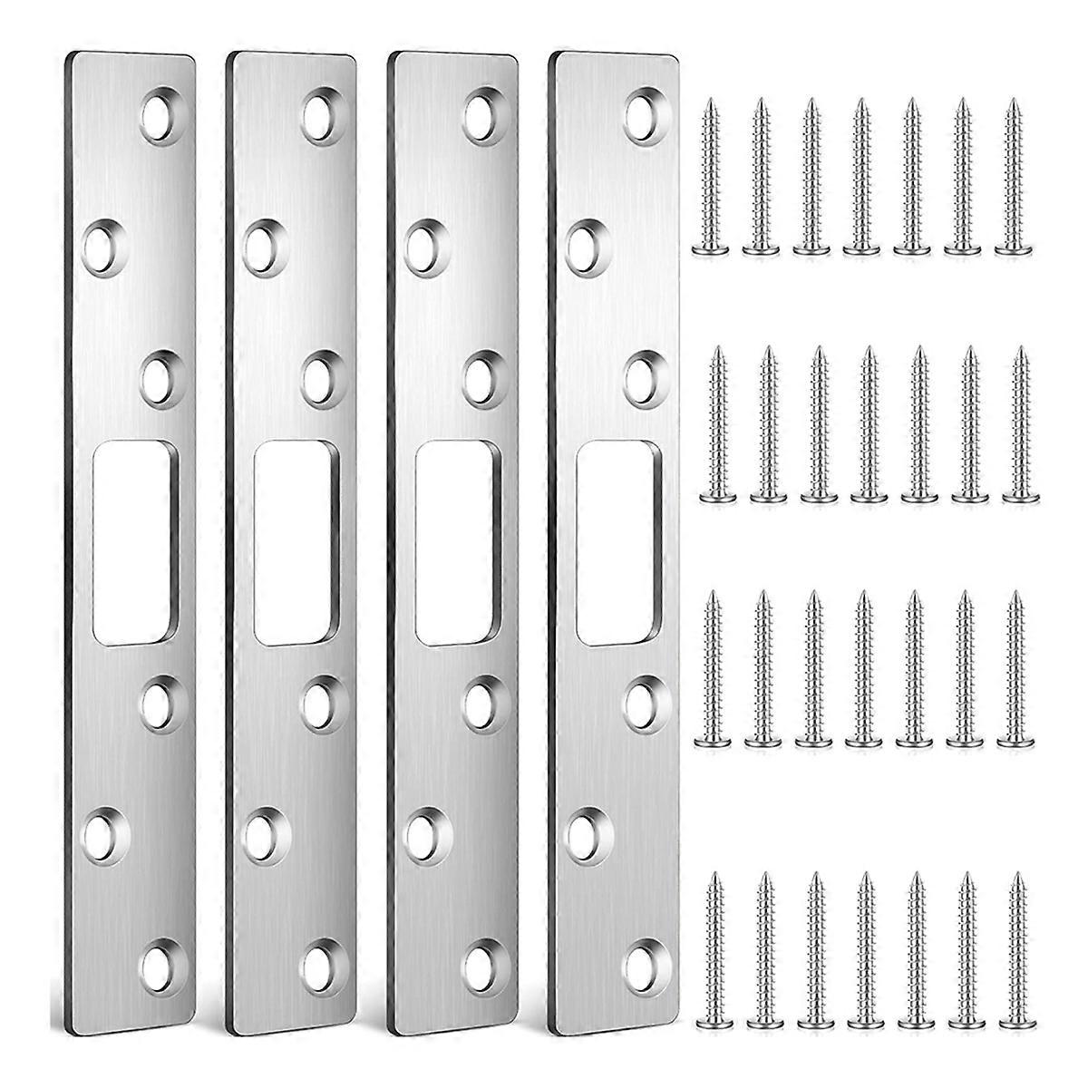 4個6インチドアストライクプレートセキュリティラッチストライクステンレス鋼ドア補強プレート付き