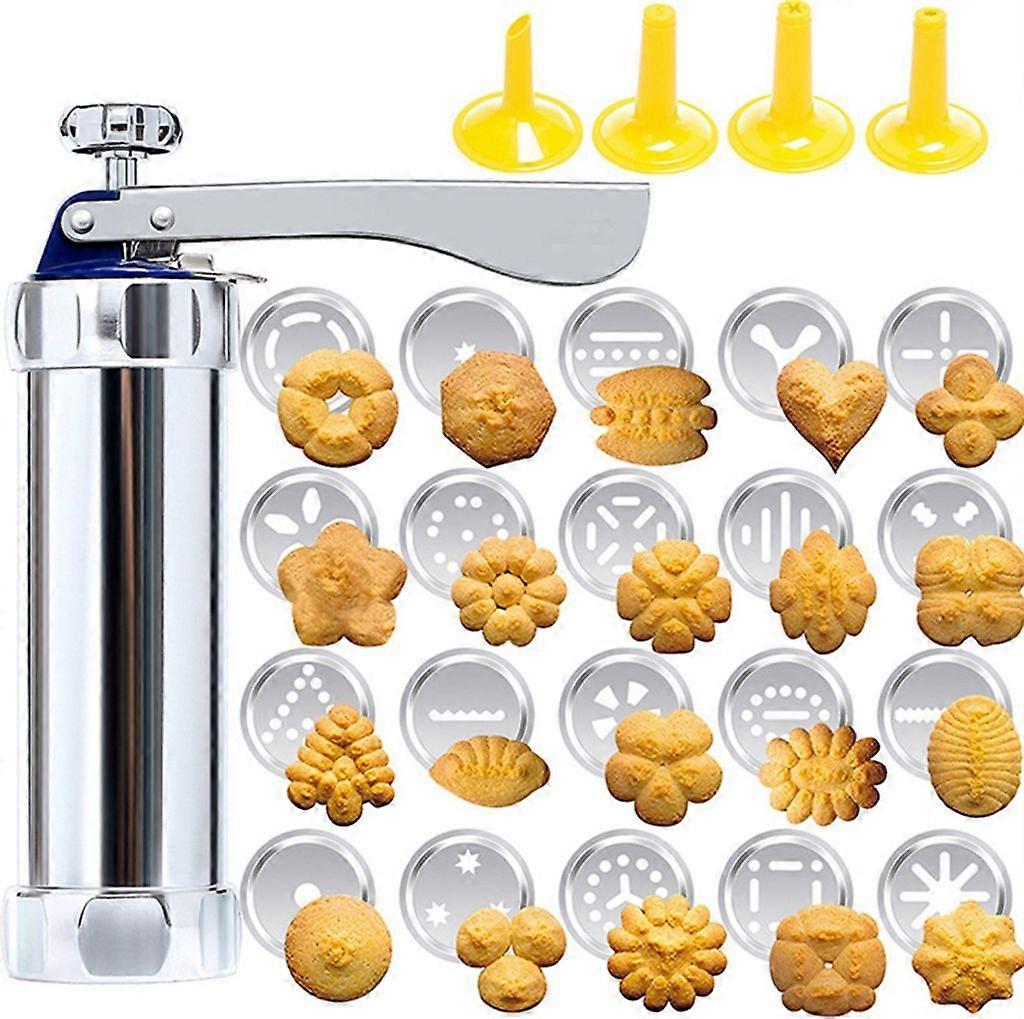 Cookie press, stainless steel cookie press, pastry press with 20 attachments and 4 nozzles for the most beautiful pastries