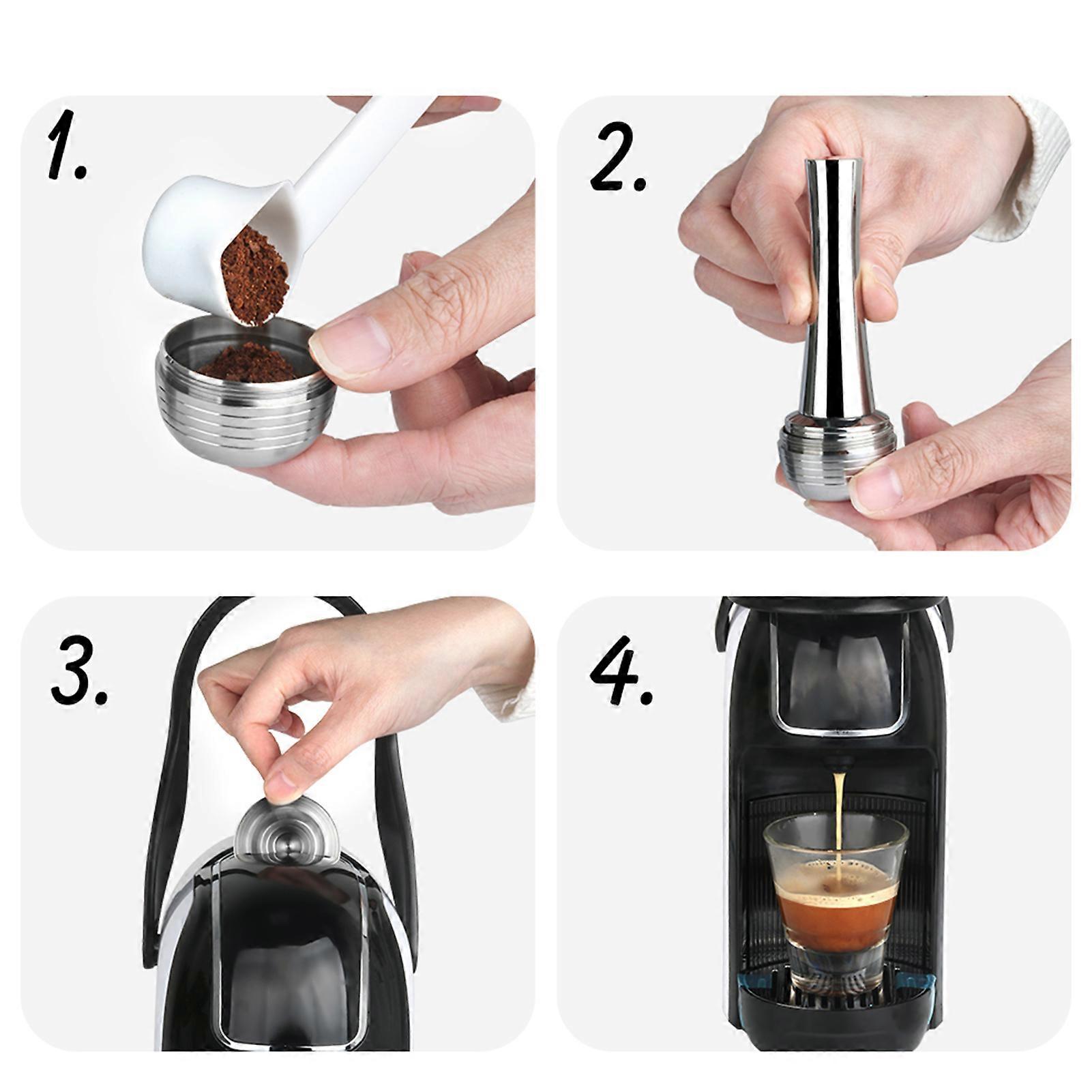 Refillable stainless steel coffee capsules with replacement brush for Bialetti machines