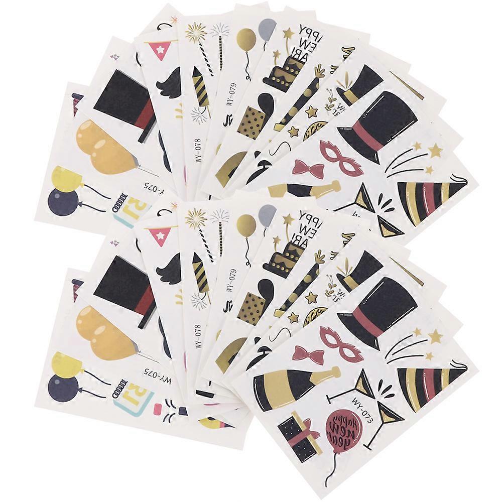 New Year Temporary Sticker Body Stickers Party New Year's Day Party Assorted Color Waterproof 20 Sheets