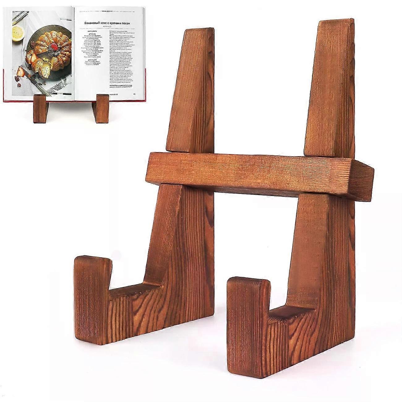 1pc Rustic Pine Wood Cookbook Stand - 8.8" Multifunctional Recipe Book Holder for Kitchen Counter, Durable Wooden Cookbook Holder Stand