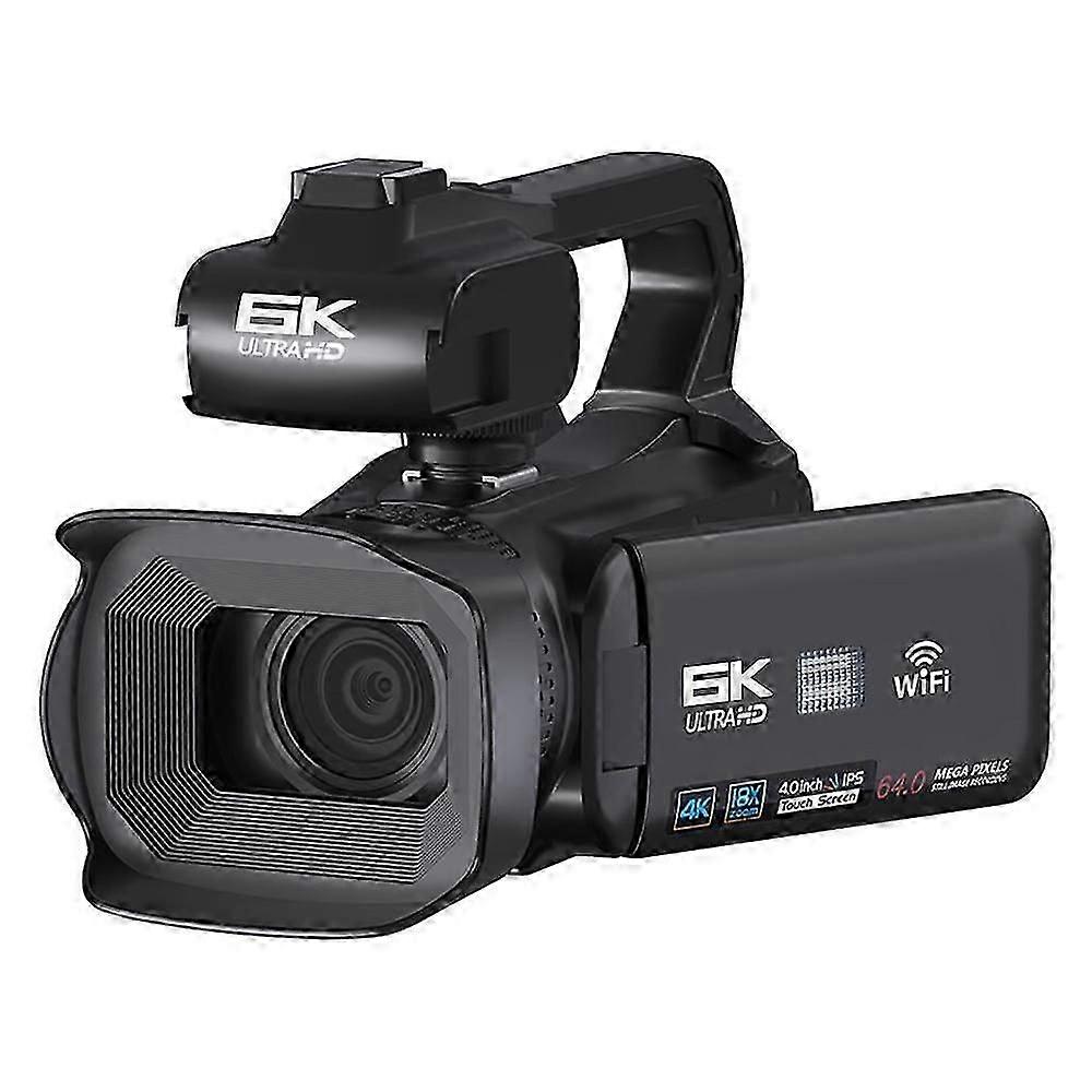 64MP 6K 18XデジタルズームUltra HDビデオカメラ、4インチタッチスクリーンビデオカメラ