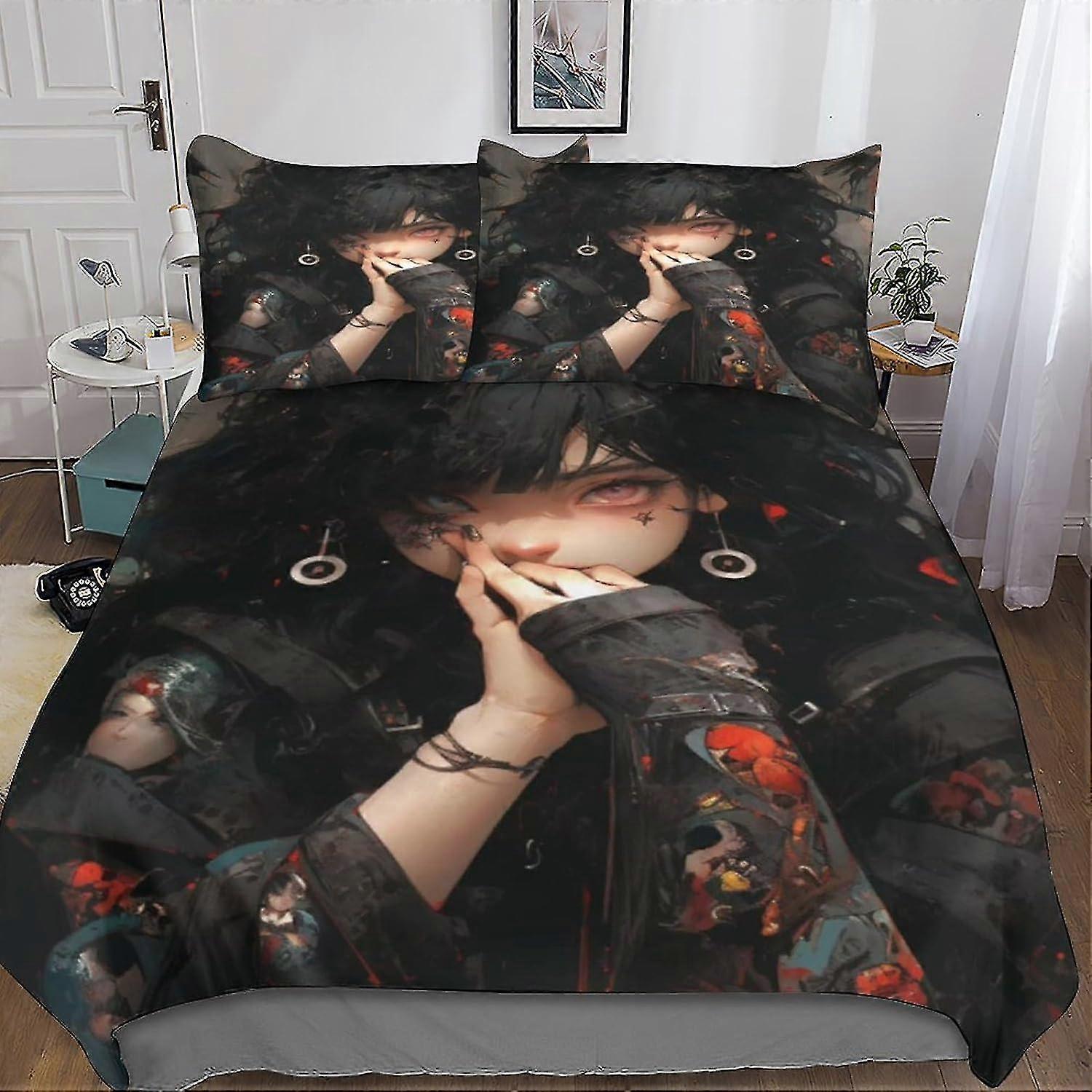 Conjunto de capa de edredão para adolescente 3D gótico impresso roupa de cama 3 peças de capa de edredão macio de microfibra com fecho de correr para determinada marca