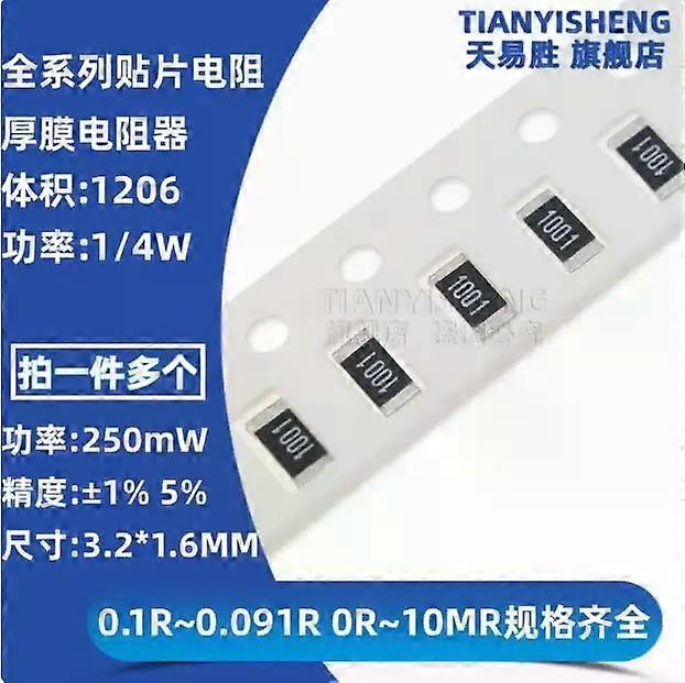 Security 100pcs 0R ~ 10M 1/4W 0 0.1 1 10 100 150 220 330 ohm 1K 2.2K 4.7K 10K 100K 1R 10R 100R 150R 220R 330R 1M 5% 1206 SMD resistor