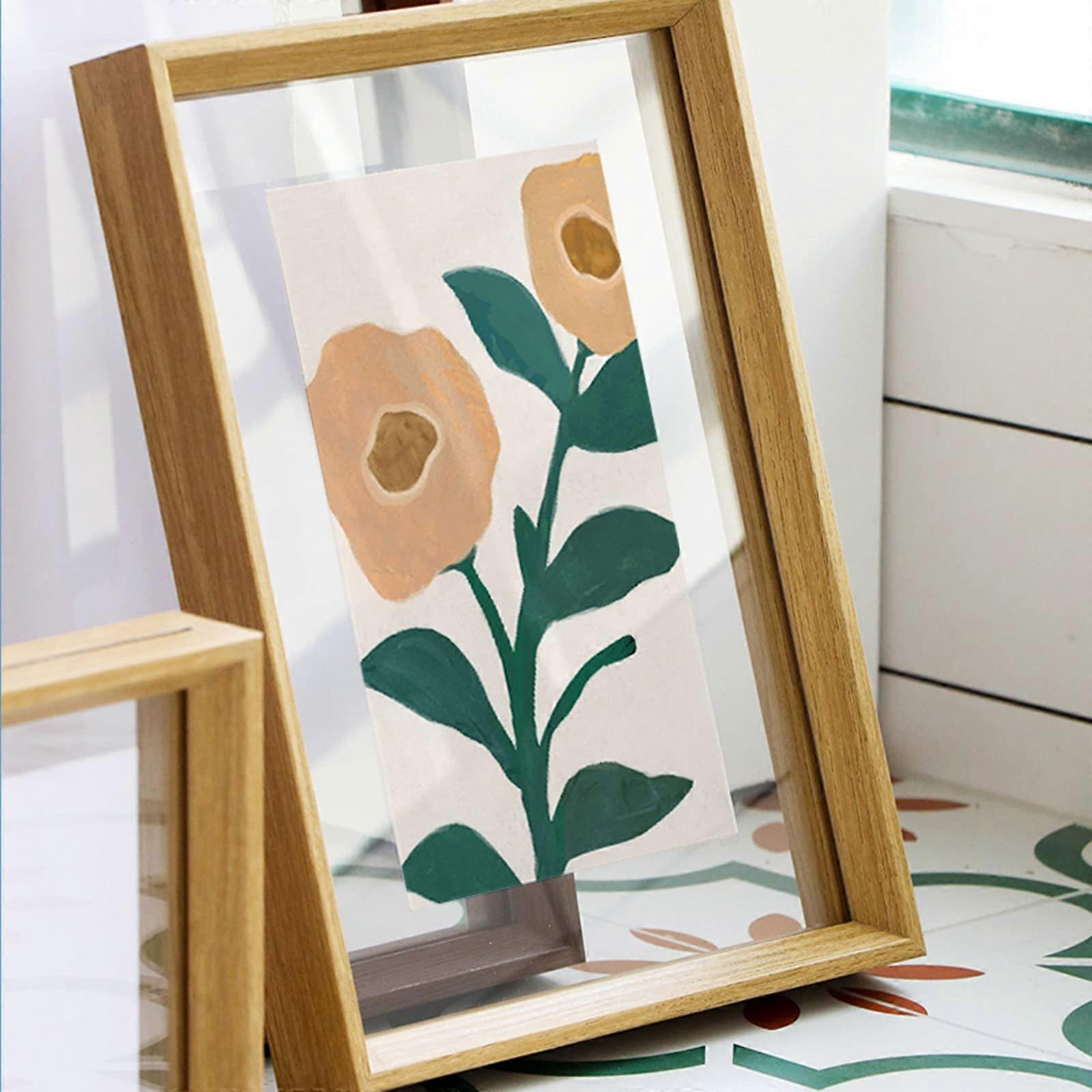 Double-Sided Picture Frame, Oak Wood A3, Double-Glass Display, Dried Flowers, Glass Leaf Specimen Frame, Extendable